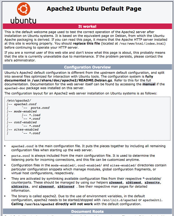 Page par défaut d'Apache servie à travers Varnish